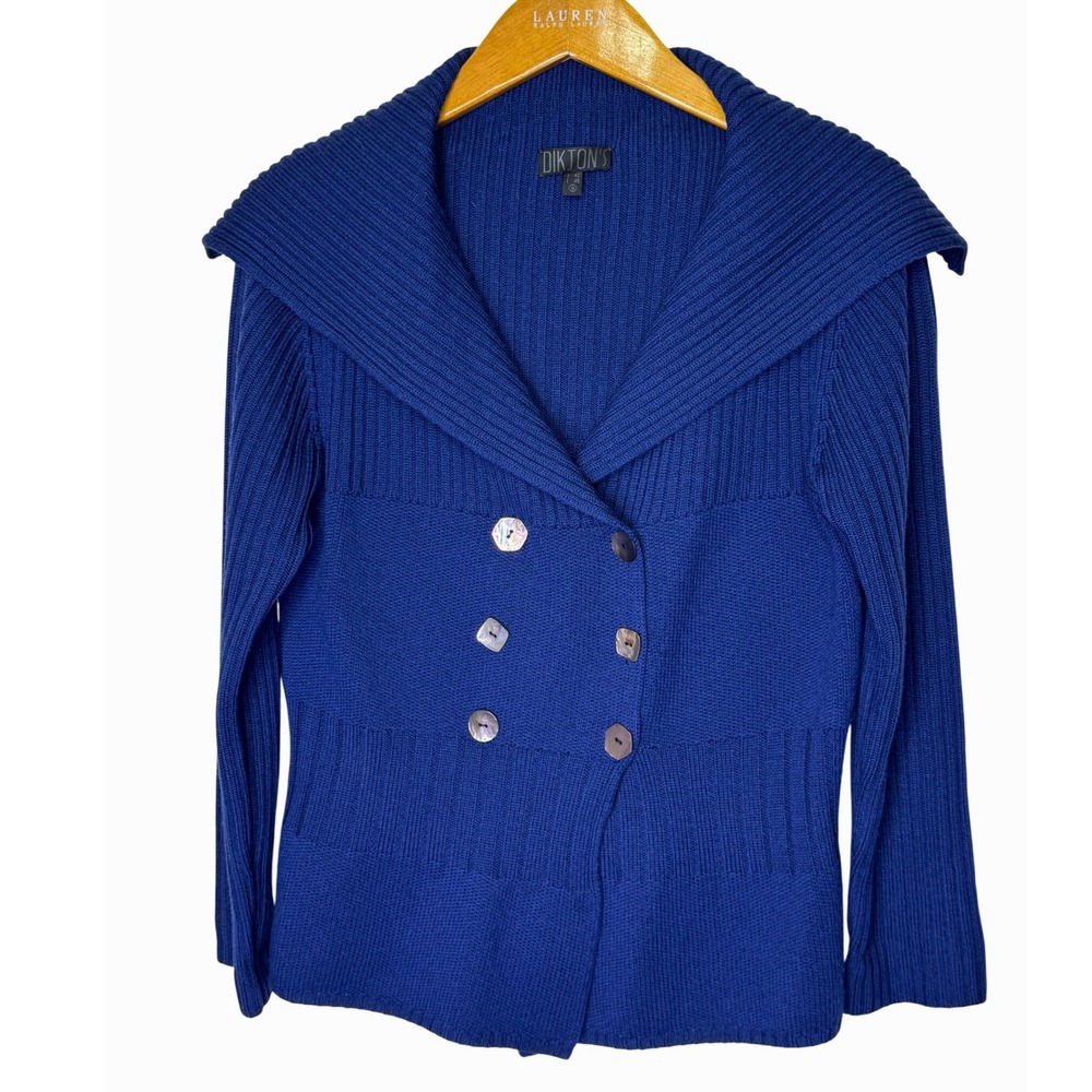 Diktons Double Breasted Cardigan Med Blue